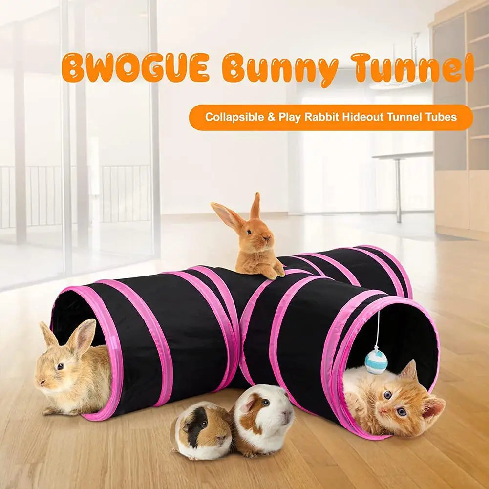 Collapsible bunny tunnel tubes with small rabbits hiding inside