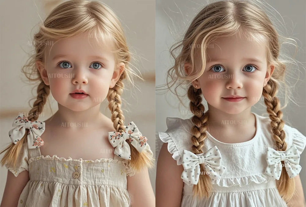 Une jeune fille aux cheveux blonds portant des élastiques pour les tresses.