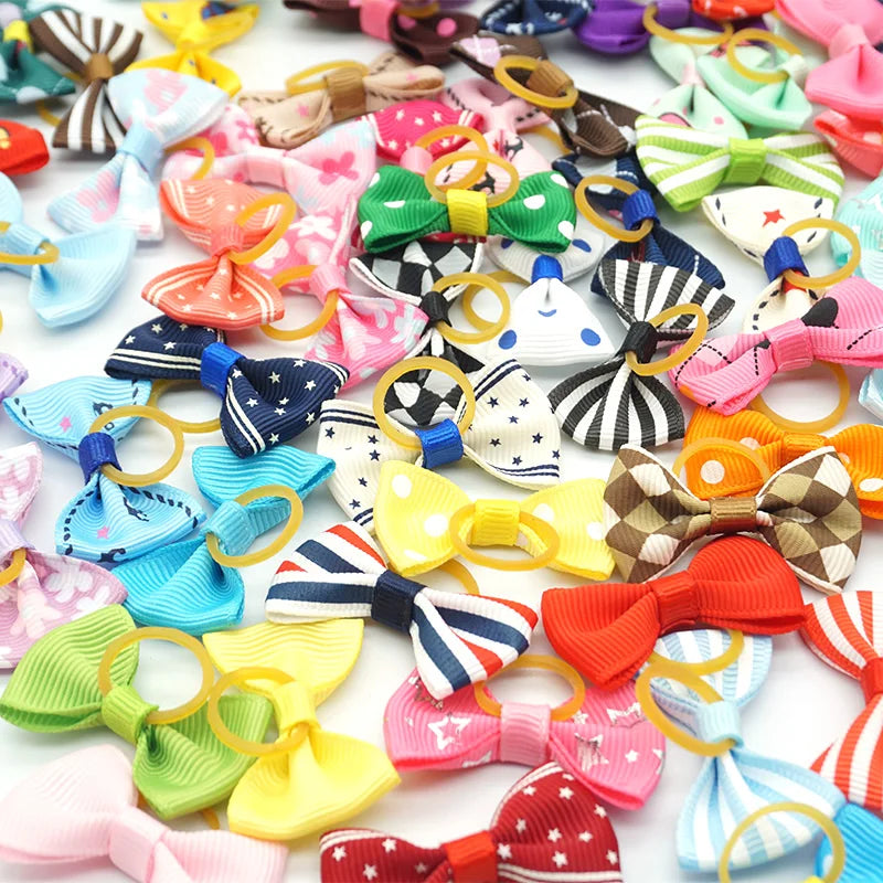 Pet Hair Bows with Elastic Bands (100-Pack)