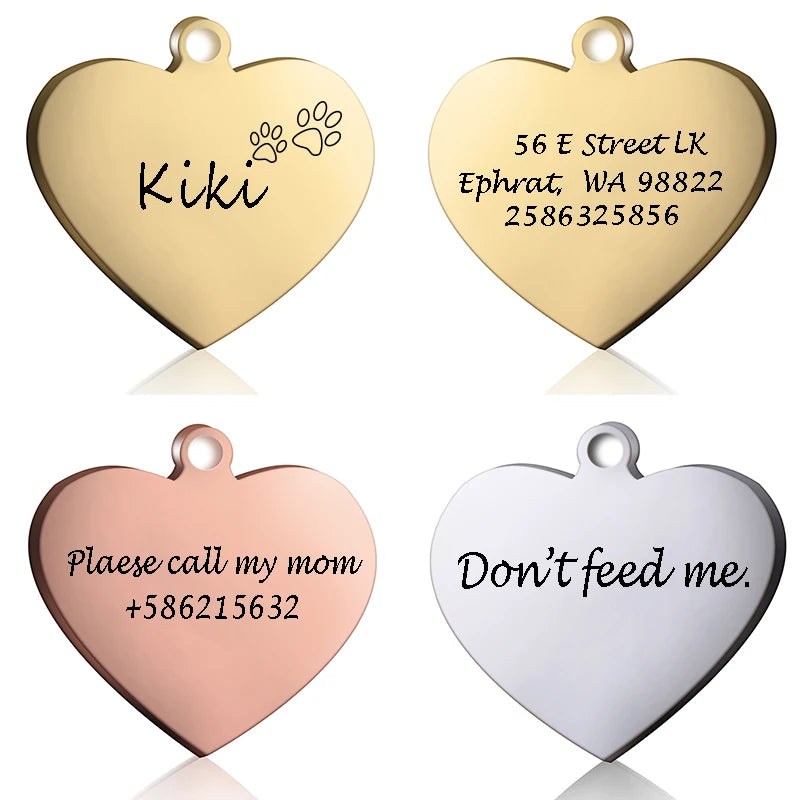 Personalized Pet ID Tag for Collar - Engraved Heart Tag