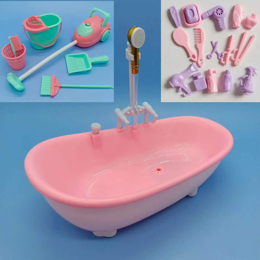 Miniature Bathroom Playset with Bathtub for Fashion Dolls