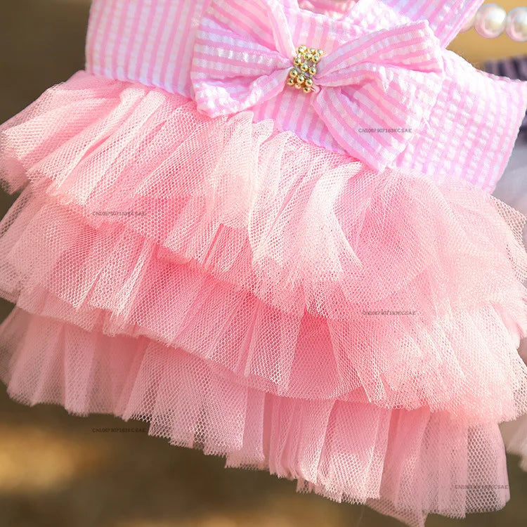 Vestido de Encaje a Rayas para Gatos y Perros