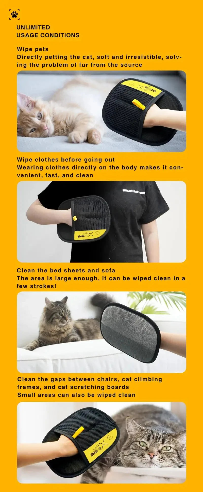 Pet Hair Removal Glove with Two-Way Brush for Cats, Dogs, and Furniture