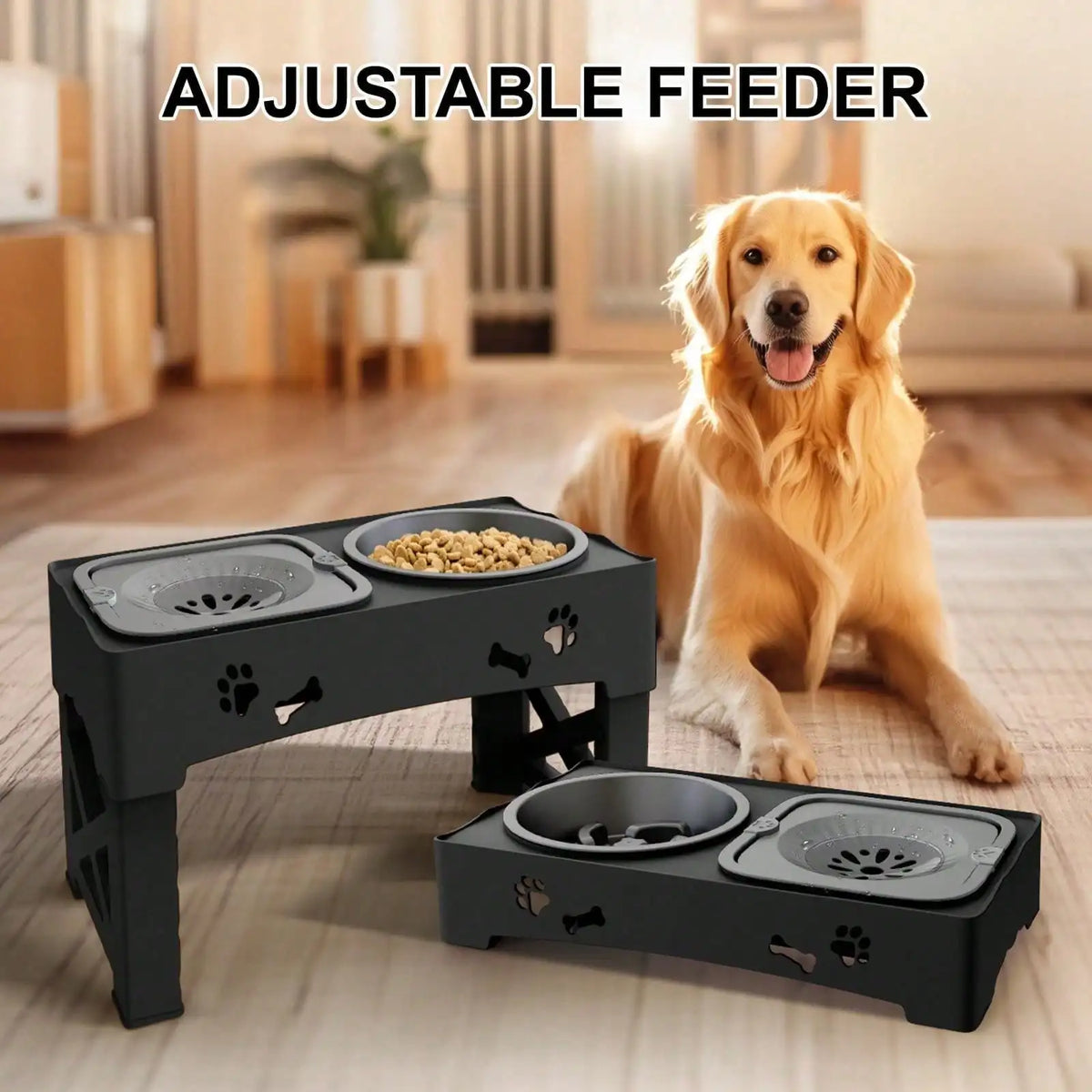 Adjustable Raised Dog Bowl Stand with Anti-Slip Feet
