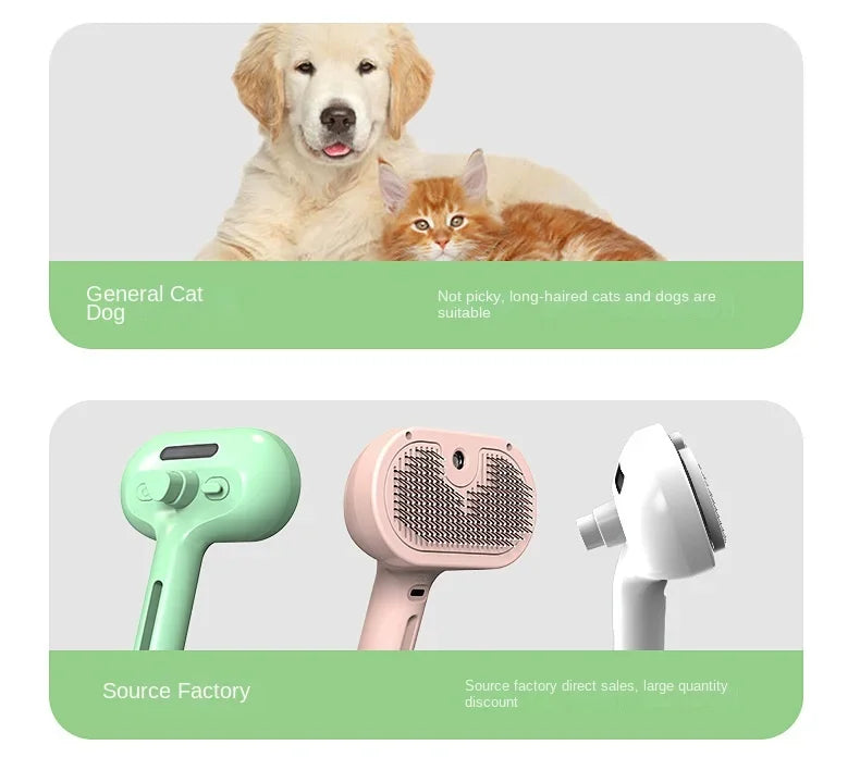 Brosse de toilettage électrique 3-en-1 pour animaux avec vapeur et massage