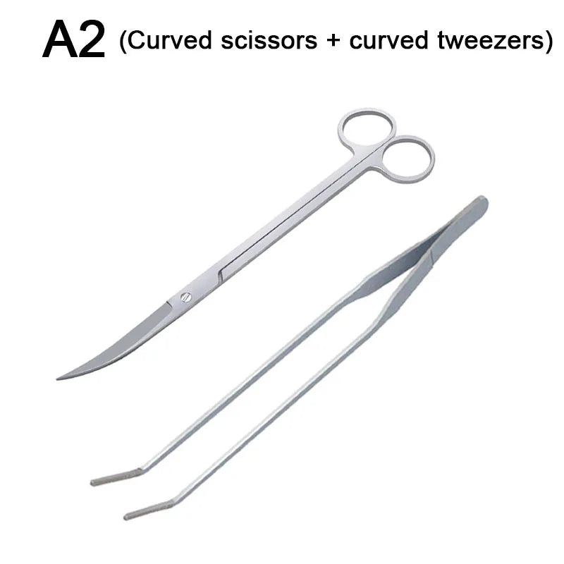 Stainless Steel Aquarium Tool Set with Scissors, Tweezers, and Shovel