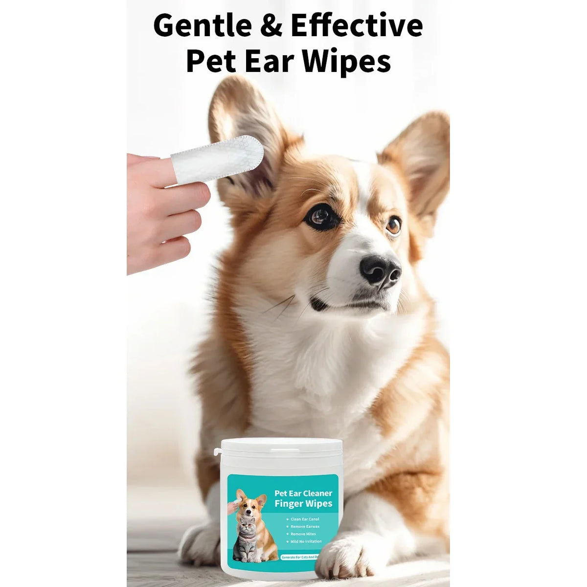 Gentle Disposable Pet Ear Cleaning Finger Wipes for Dogs & Cats