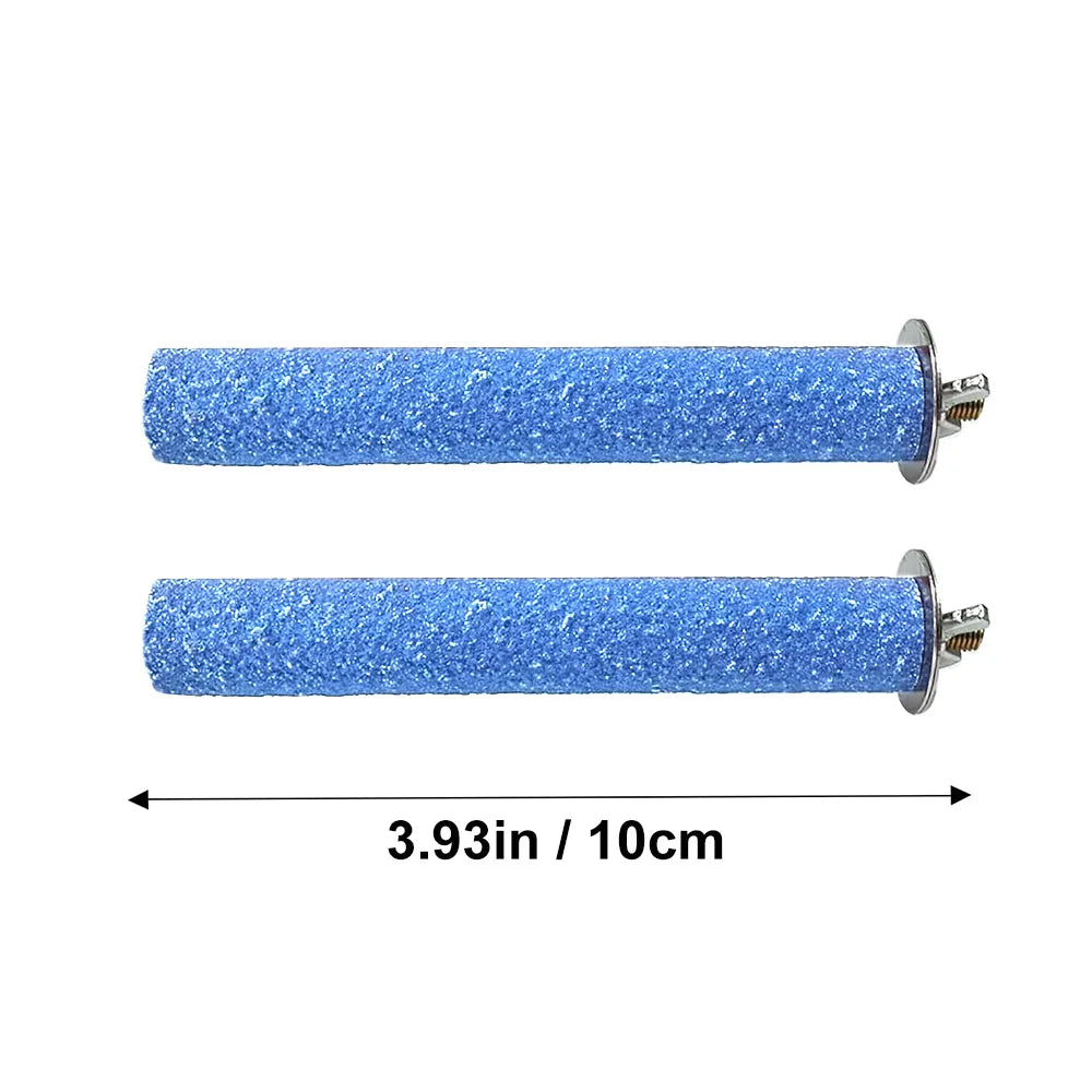Langer zylindrischer blauer Glitzer-Ständer aus Naturholz für Papageien und Vögel.