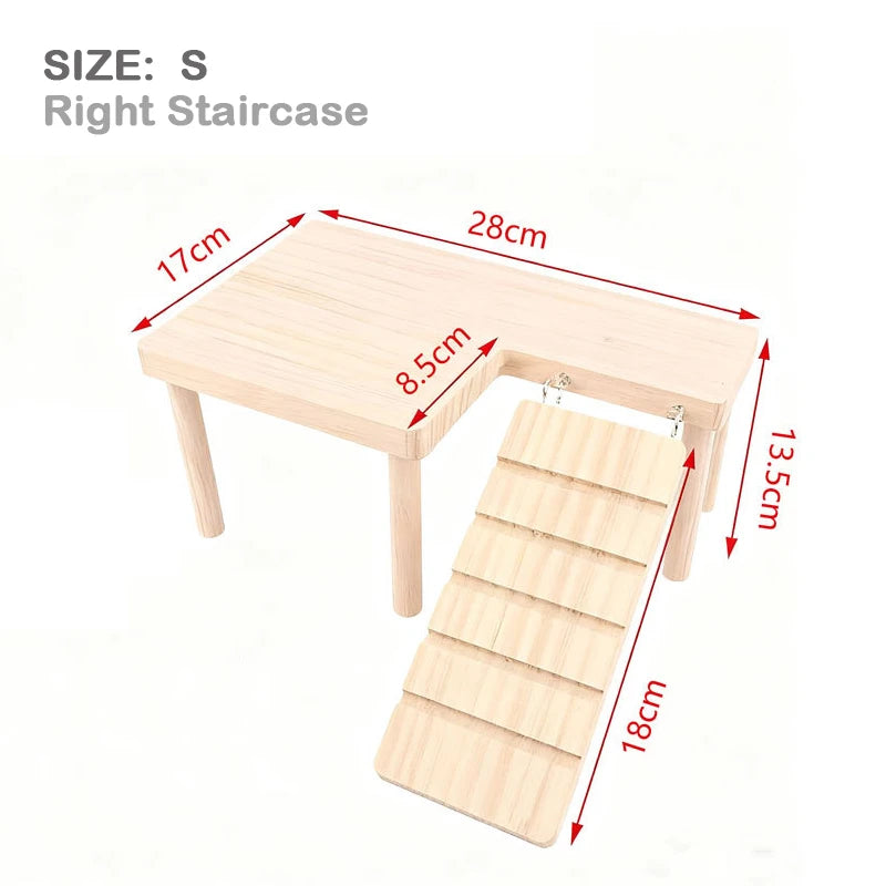 L-Shaped Wooden Hamster Platform with Stairs