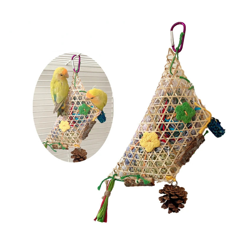 Interactive Parrot Foraging Toy with Shreddable Paper and Wood