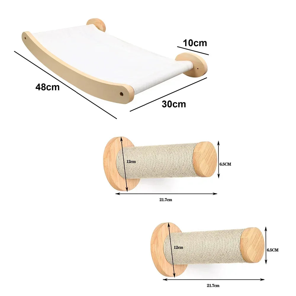 Wall-Mounted Cat Hammock and Climbing Stairs with Scratcher