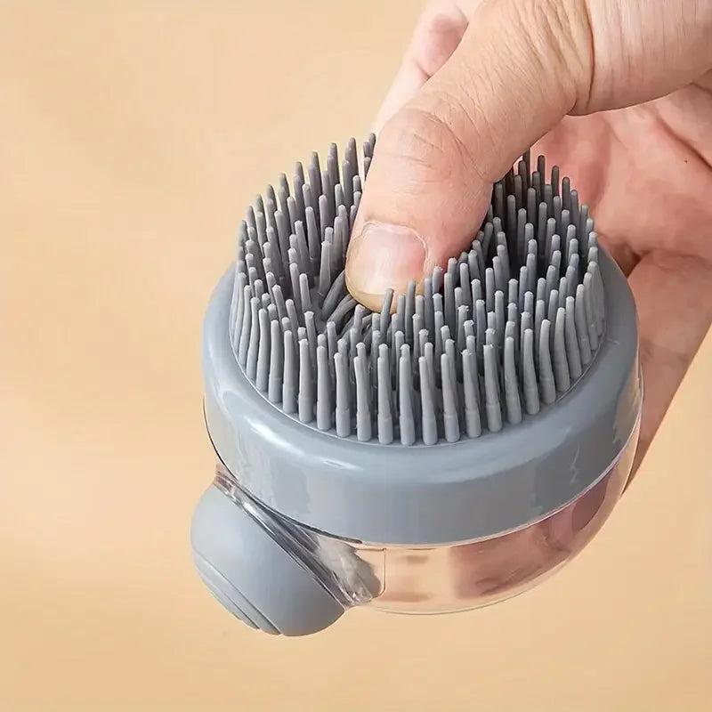 Pet Bath Brush with Soap Dispenser & Silicone Bristles