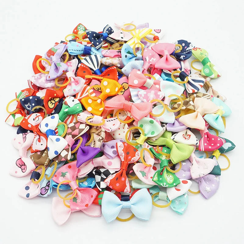 Pet Hair Bows with Elastic Bands (100-Pack)