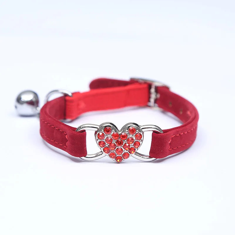 Samt-Herz-Anhänger Katzenhalsband mit Glocke