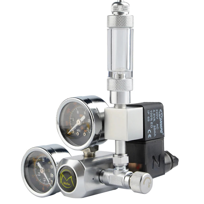 Silberner Aquarium-CO2-Regler-Kit mit Solenoid und doppelten Manometern zur Gassteuerung