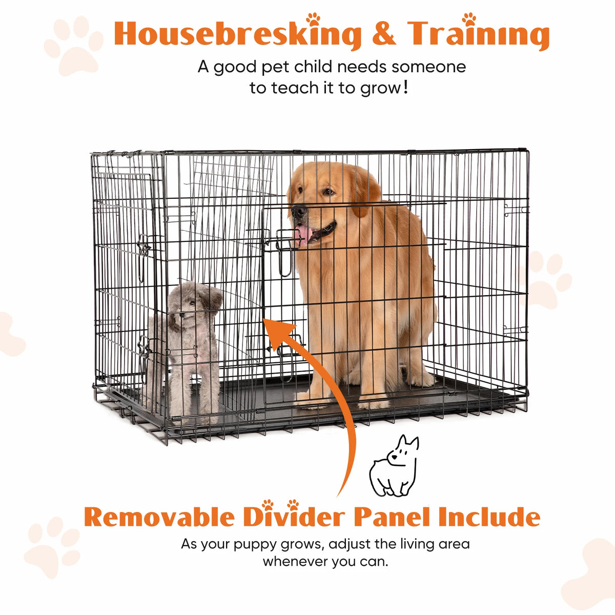 Extra-Large Foldable Metal Dog Crate with Double Doors and Leak-Proof Tray