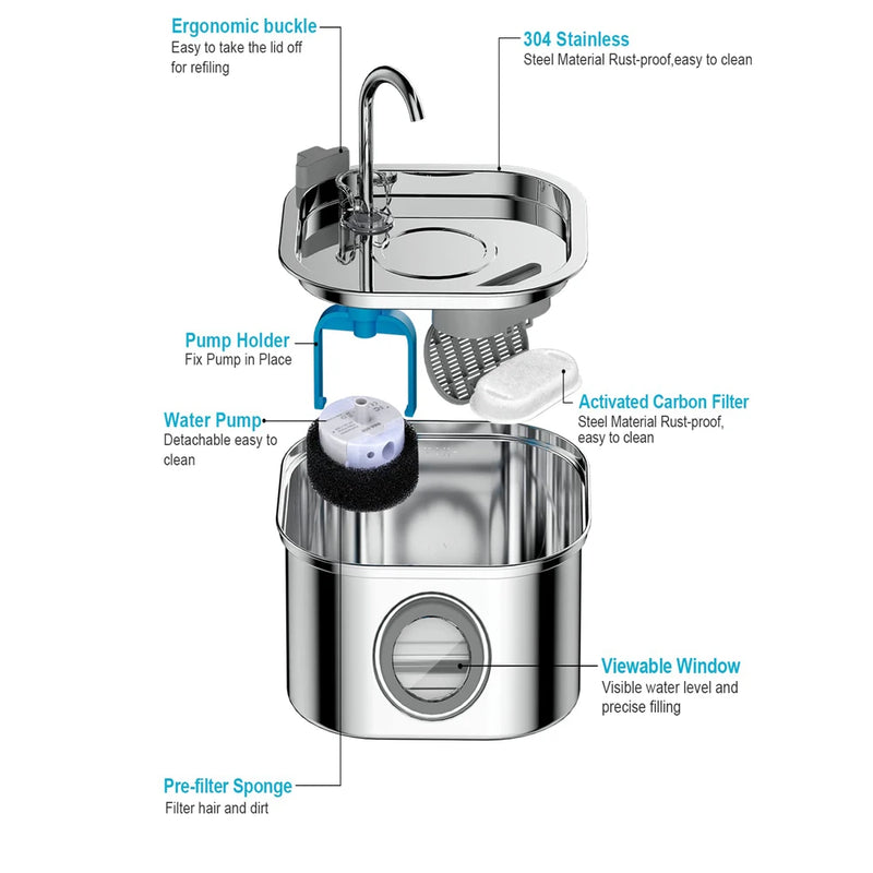 Fontaine à eau automatique pour animaux en acier inoxydable