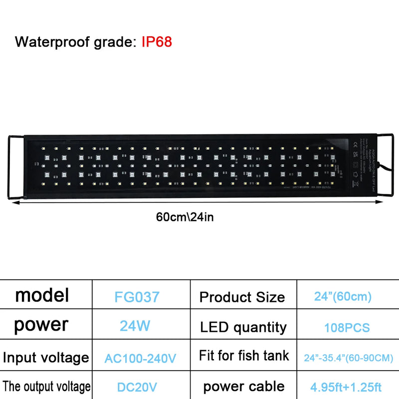 Lampe LED Plein Spectre pour Aquarium avec Minuteur 24h