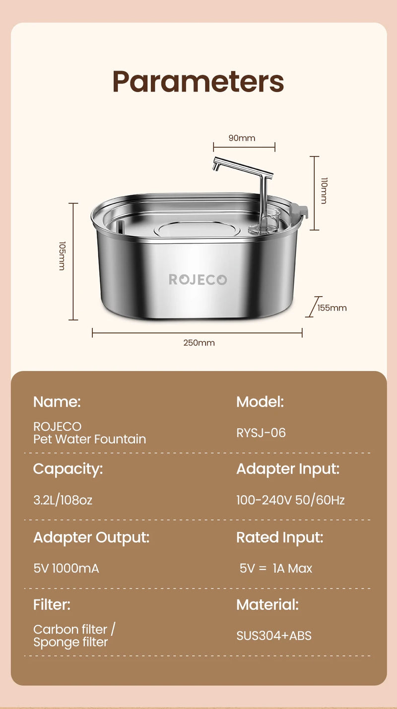 Stainless Steel Automatic Pet Water Fountain