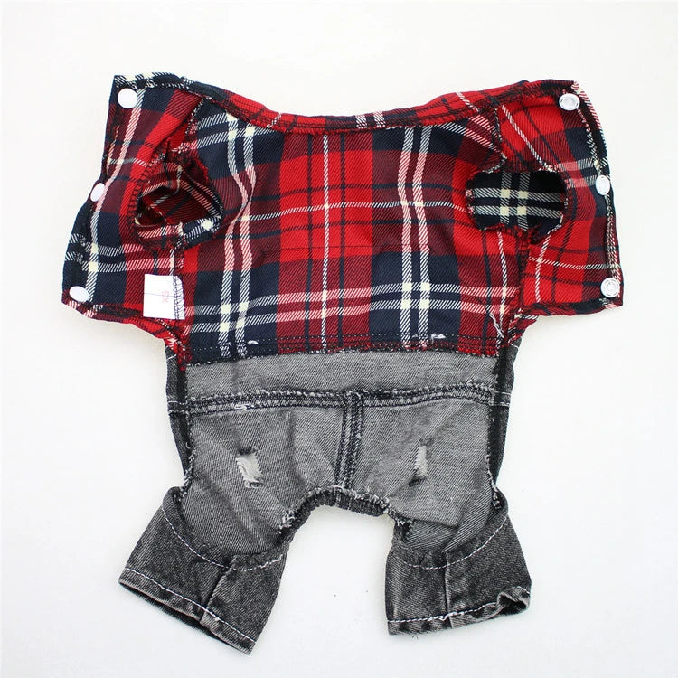 Classic Plaid Denim Jumpsuit for Small Dogs