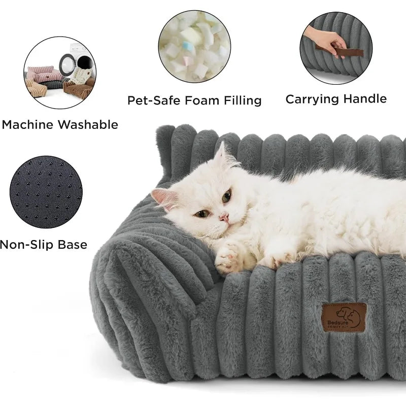 Canapé-Lit pour Animaux en Fausse Fourrure à Trois Côtés