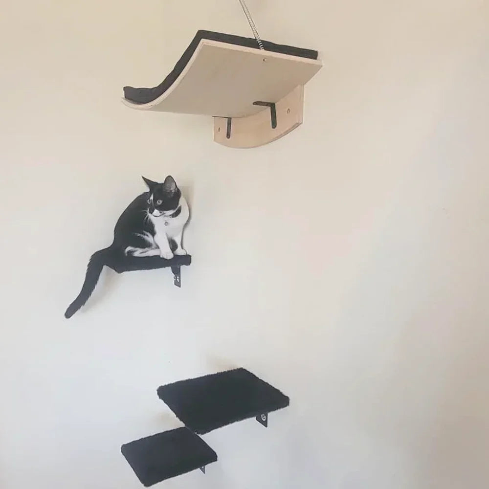 Wall-Mounted Cat Hammock and Climbing Stairs with Scratcher