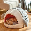 Cartoon Shark Pet Cave Bed for Cats and Small Dogs