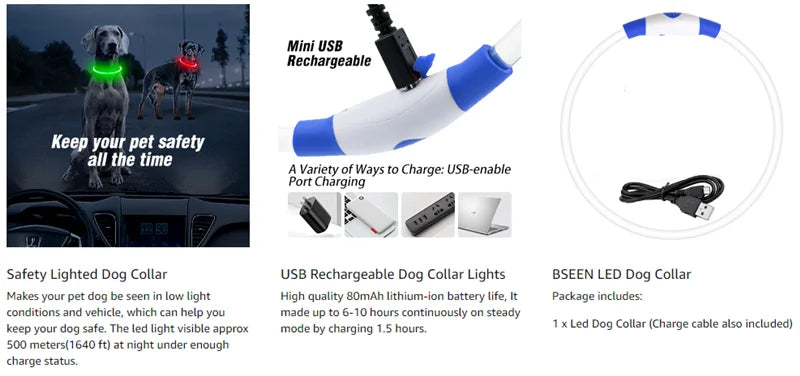 Rechargeable LED Dog Collar with USB Charging