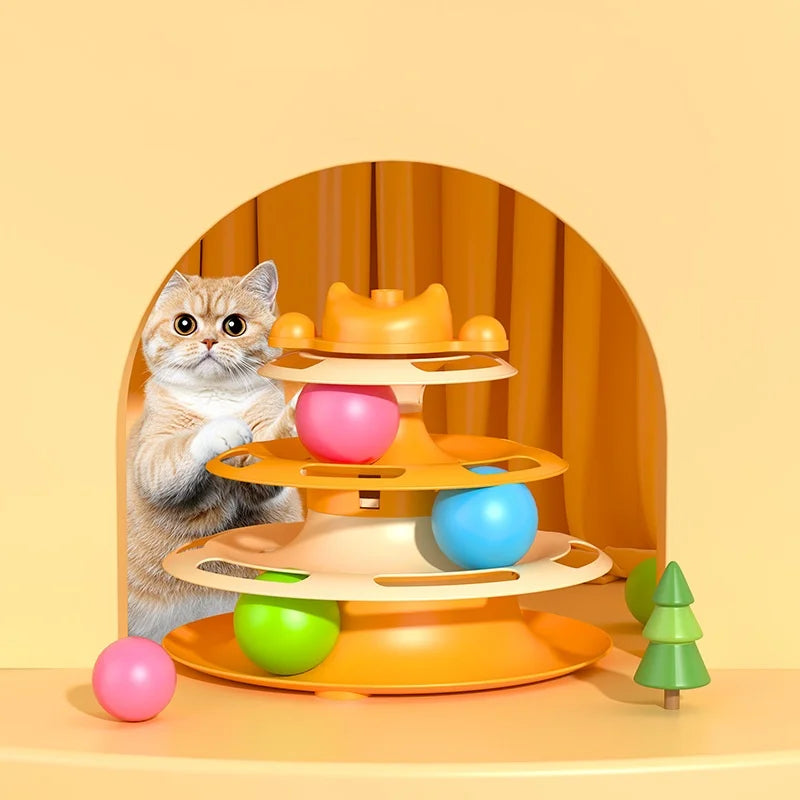 Jouet Tourniquet Interactif à Plumes pour Chat, 4 Niveaux