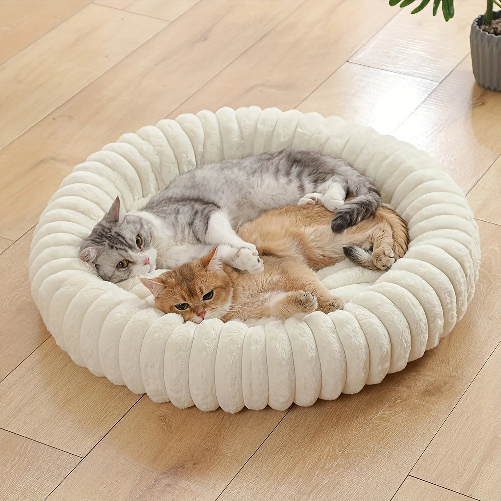 Round Donut Cat Bed - Ultra Soft Plush Pet Nest for Small Dogs and Cats