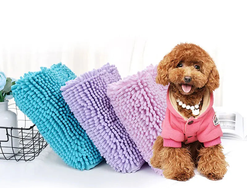 Ultra-Absorbent Chenille Pet Bath Towel with Massage Effect