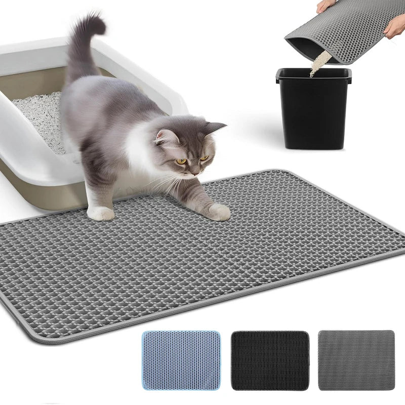 Double-Layer Waterproof Cat Litter Mat with Anti-Slip Base