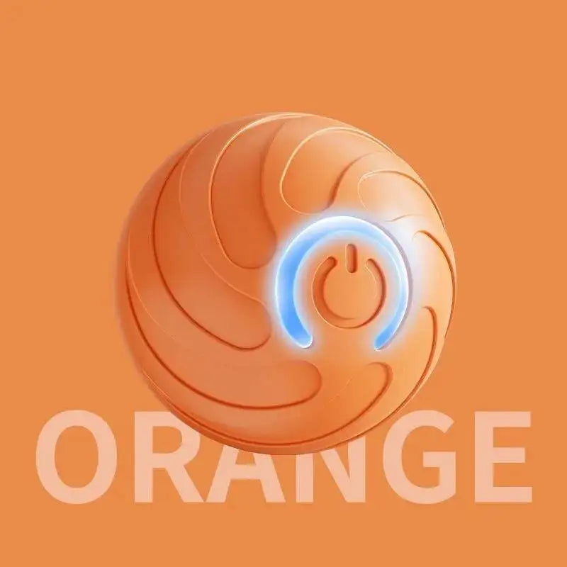 An orange, textured ball with a glowing white power symbol on its surface.