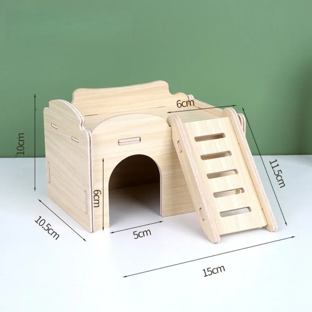 Natural Wooden Hamster Villa with Climbing Platform
