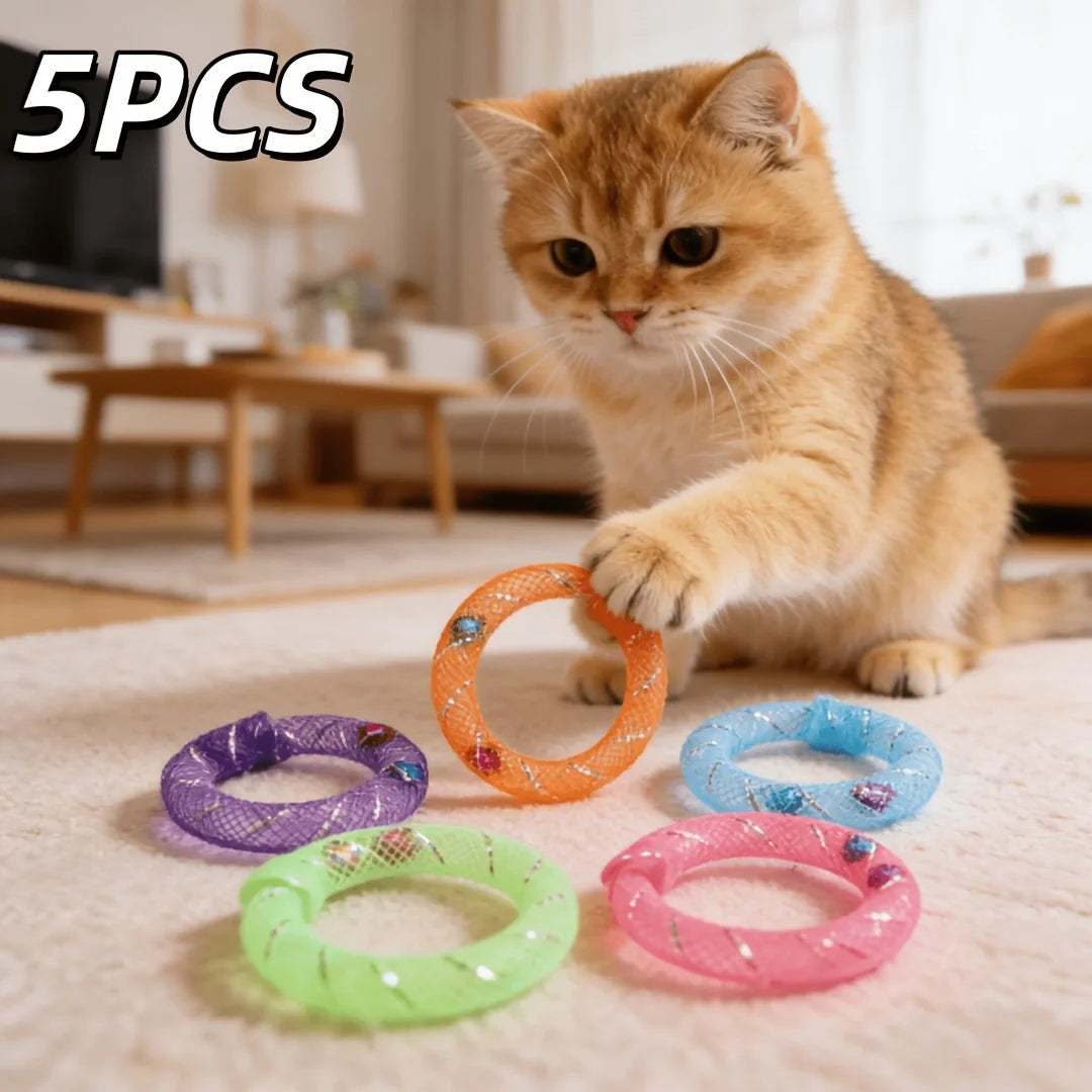 Soft Mesh Tube Cat Donut Toys with Bell - Interactive Chew & Play Set