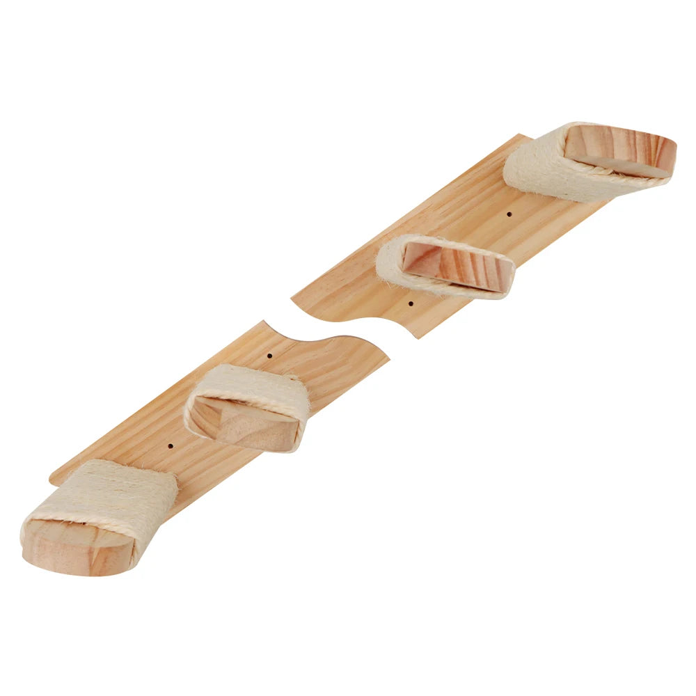 Wooden wall-mounted cat climbing frame with a hammock