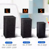 Three blocks of black high-density bio sponge filter media labeled L, M, and S showing different sizes for aquarium filtratio