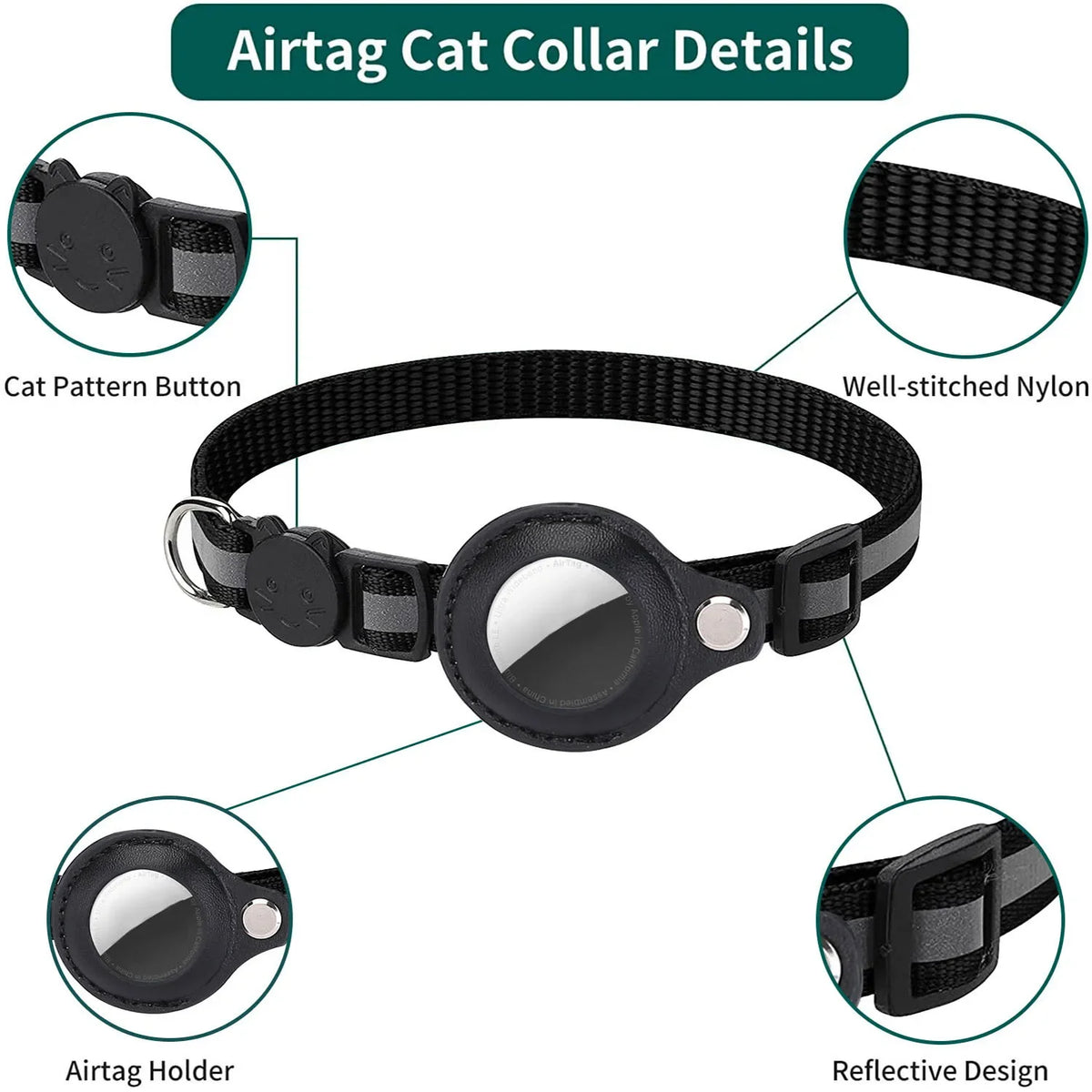 Breakaway Cat Collar with AirTag Holder and Reflective Strips