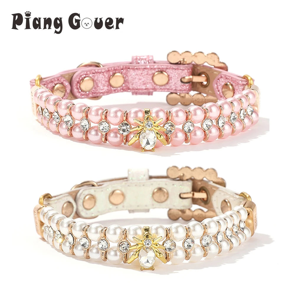 Pearl Crystal Pet Collar Necklace for Cats and Small Dogs
