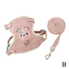 Pink knitted pet leash harness for dogs and cats with a metal clip.