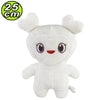 A white plush toy resembling a cute, round creature with large eyes and small ears.