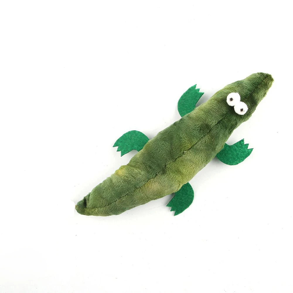 Jouet de chenille verte avec petites ailes vertes et tête blanche, utilisé comme jouet à mâcher pour chatnip et silvervine.
