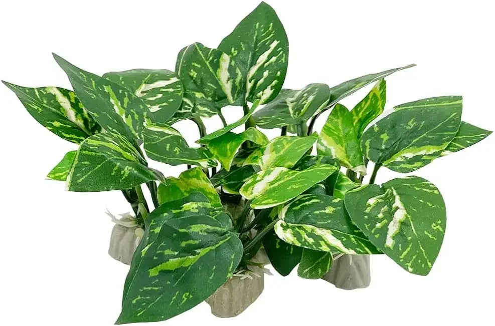 A set of realistic plastic aquarium landscaping plants with secure bases.
