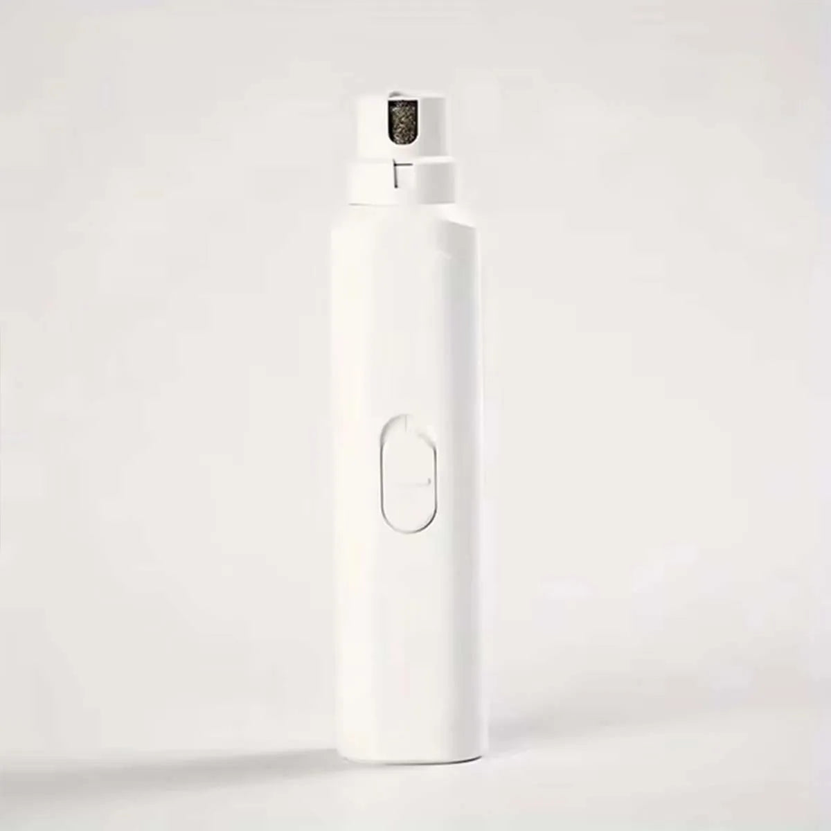 A white electric pet nail grinder with a black cap and a visible button on the side.