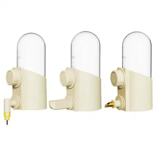 A set of three reusable birds water feeders for pet hydration, featuring clear dome containers and light beige bases.