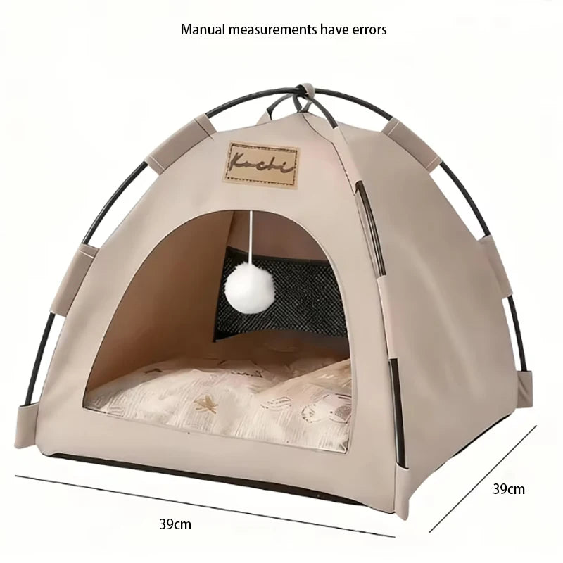 Foldable Semi-Enclosed Pet Tent Bed for Small Dogs and Cats