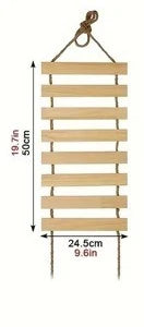 Natural wood cat climbing ladder with flexible hanging bridge for vertical climbing