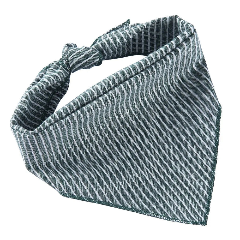 Blue White Striped Cotton Dog Bandana with Adjustable Fit