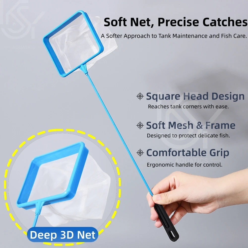 3-Pack Soft Mesh Aquarium Fish Nets with Deep Square Design