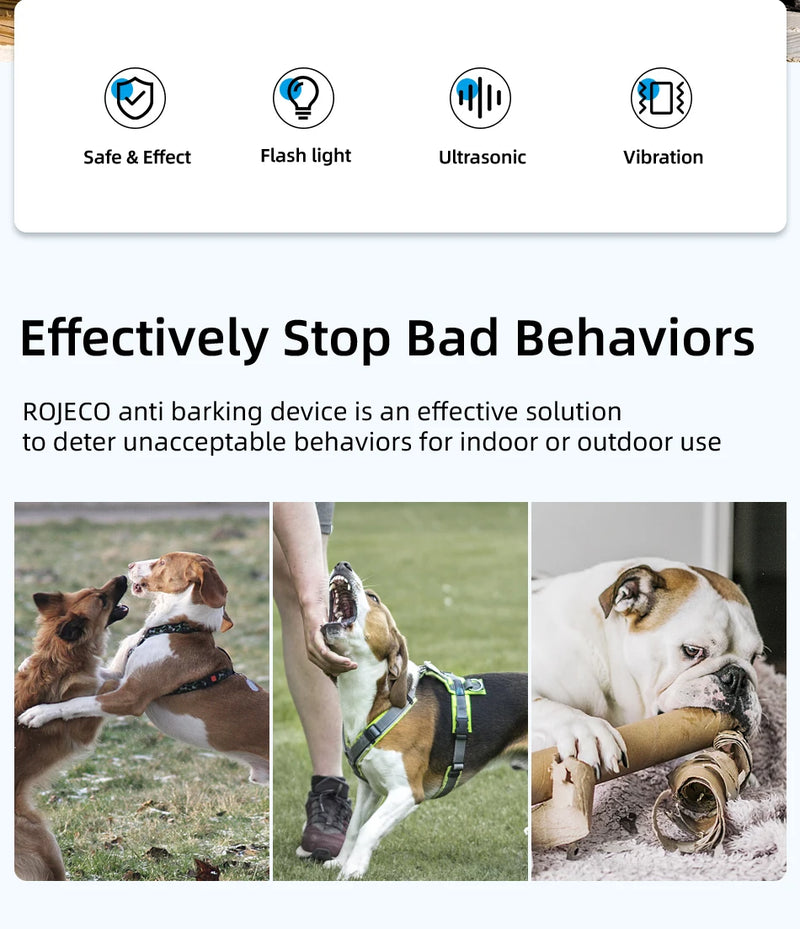 ROJECO Ultrasonic Dog Repeller with LED Flashlight - Rechargeable